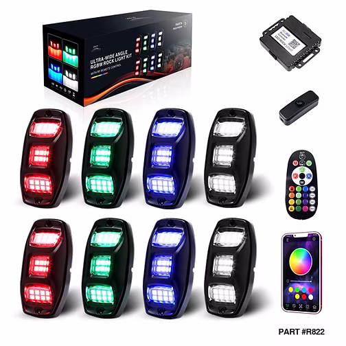 8-Pod RF Remote & Bluetooth App Control RGB Rock Light