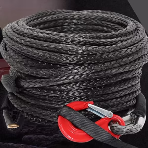 Black Synthetic Winch Rope with Hook